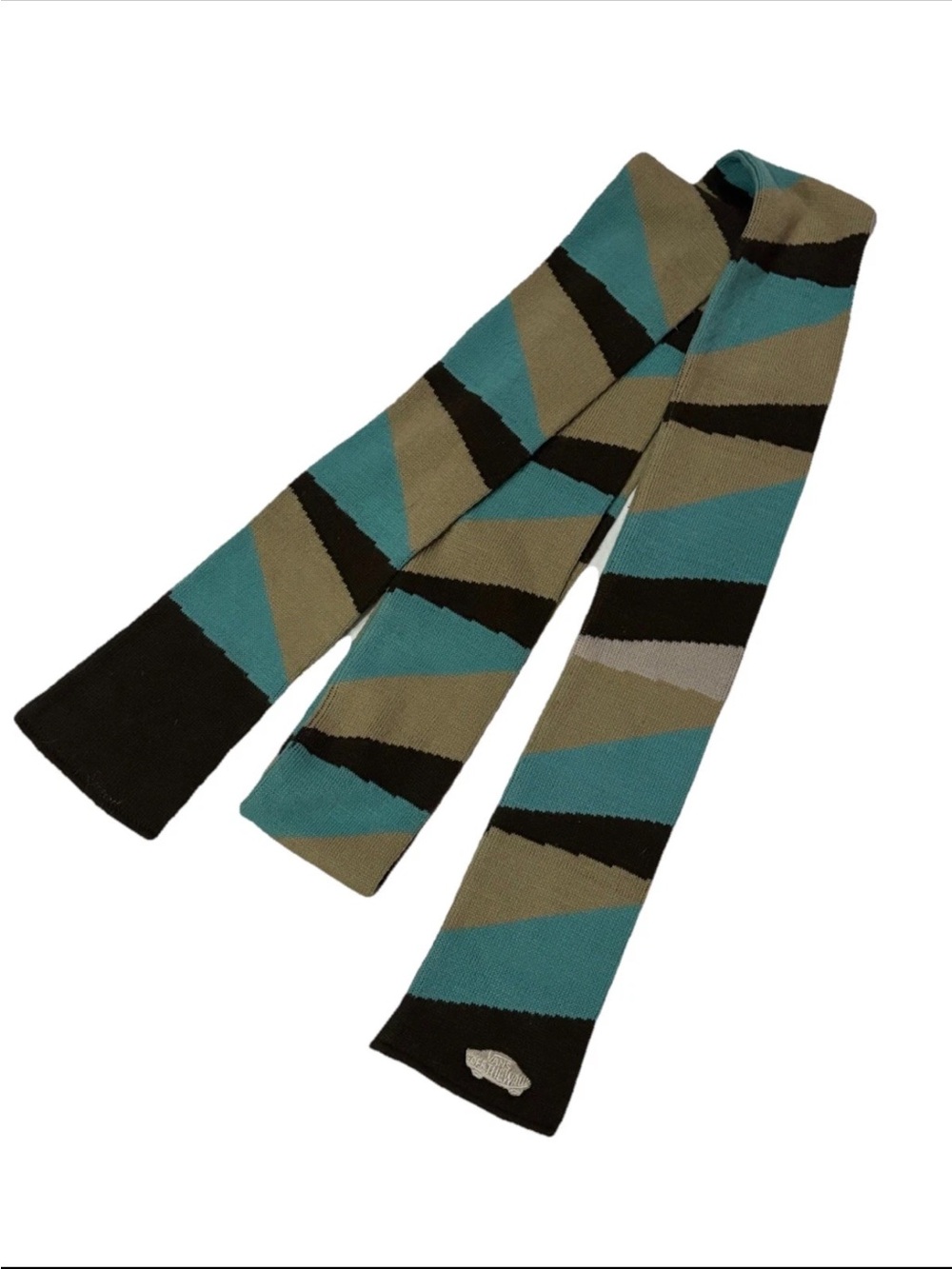 Vans "Off The Wall" scarf Vintage 90’s 2000’s Y2K Era 72”x 3.5” Teal Tan Brown